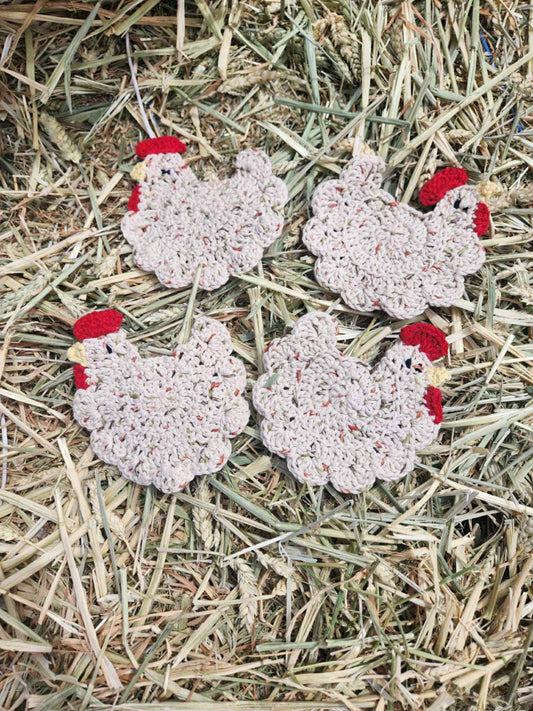 Cluckin’ Cute Crochet Coasters – Set of 4